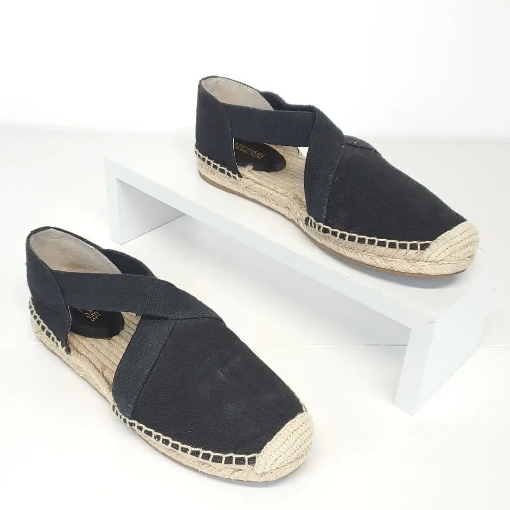 Michael Kors Dana Elastic Crisscross Black Canvas Espadrilles Shoes